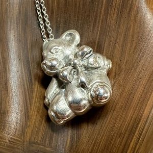 Tiffany & Co. 0.925 Sterling Silver Bear with Bow Necklace
